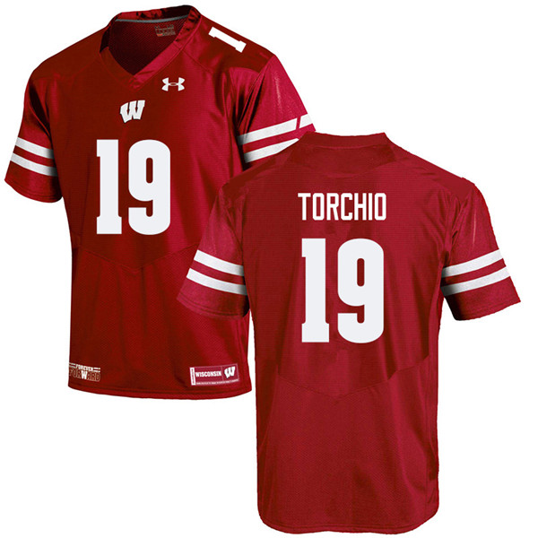 Wisconsin Badgers Men's #19 John Torchio NCAA Under Armour Authentic Red College Stitched Football Jersey RF40B11BX